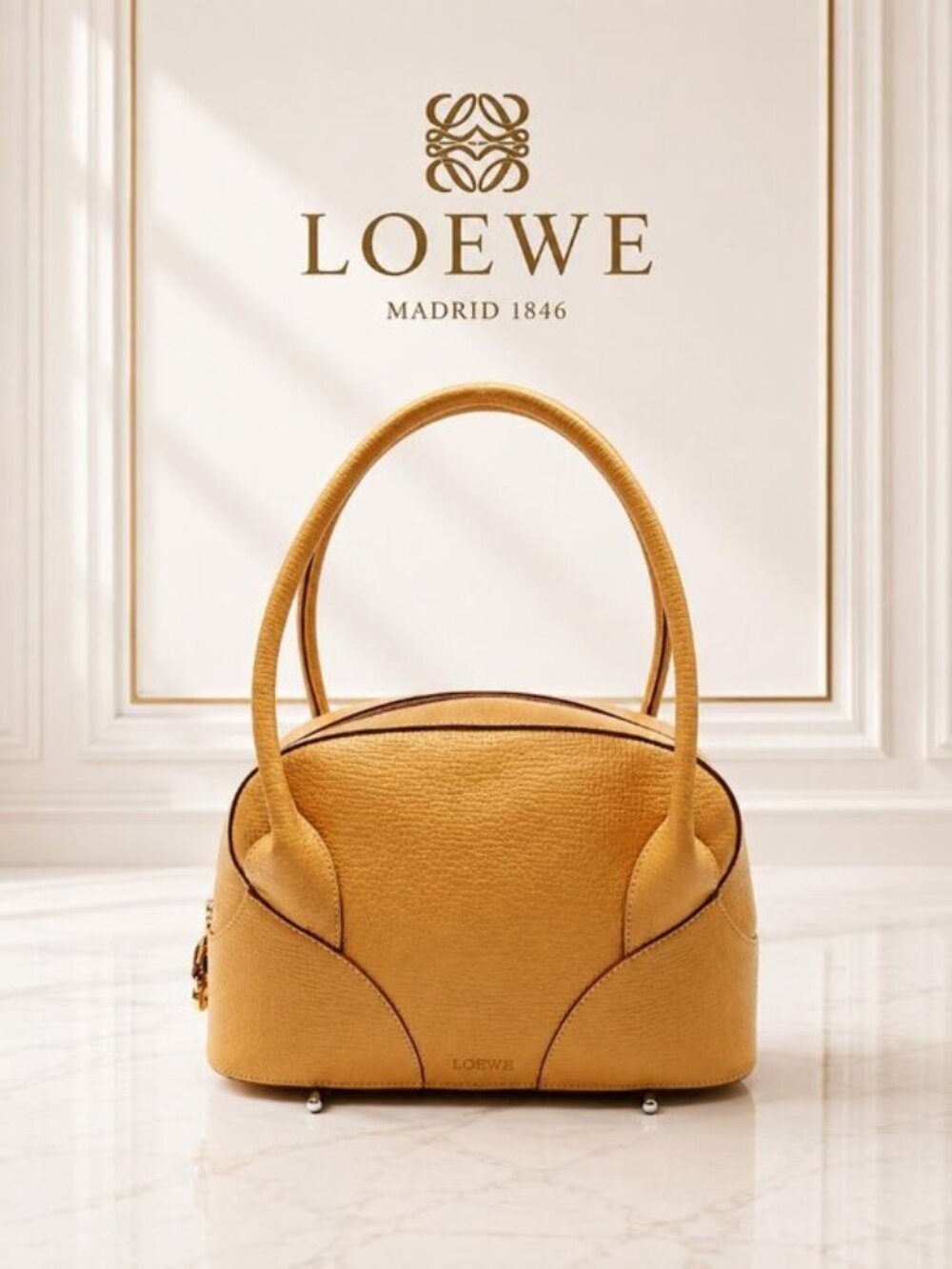 Authentic Loewe Senda Vintage Yellow Leather Shoulder Bag